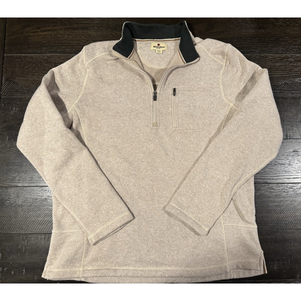 Woolrich Mens Sweater Size XL 1/4 Zip Fleece Pullover Beige